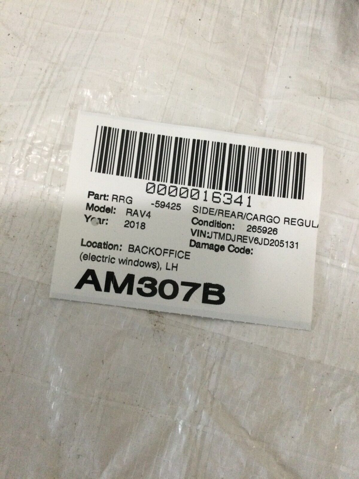 2018 Toyota RAV4 Hybrid Rear left Side Cargo Regulator OEM