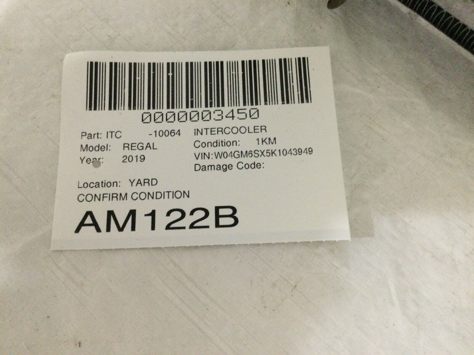 2019 Buick Regal Sportback Preferred II Intercooler Assembly 84208078 OEM 2.0L