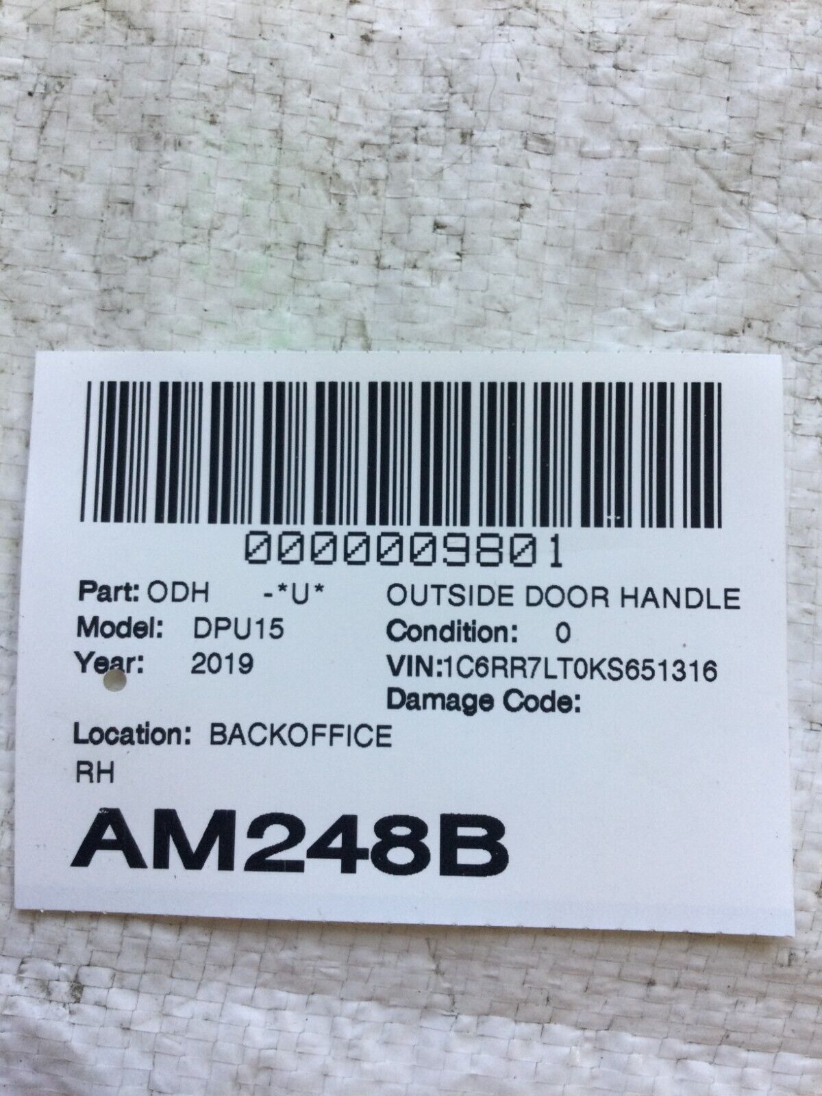 2019 Ram 1500 Front Right Exterior Door Handle 1GH19NRVAF OEM