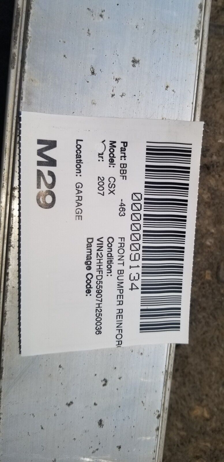 2007 Acura CSX Front Bumper Reinforcement Impact Bar OEM