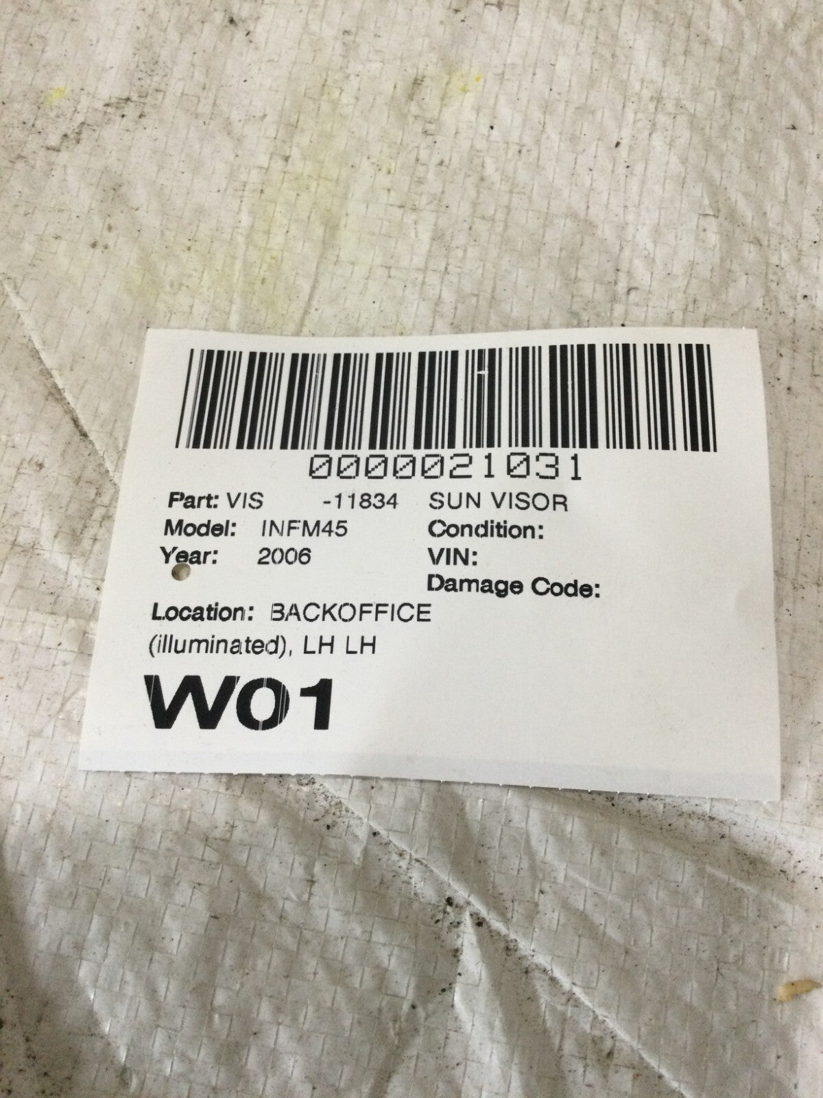 2006 Infiniti M45 Sun Vsior Left Driver Side OEM