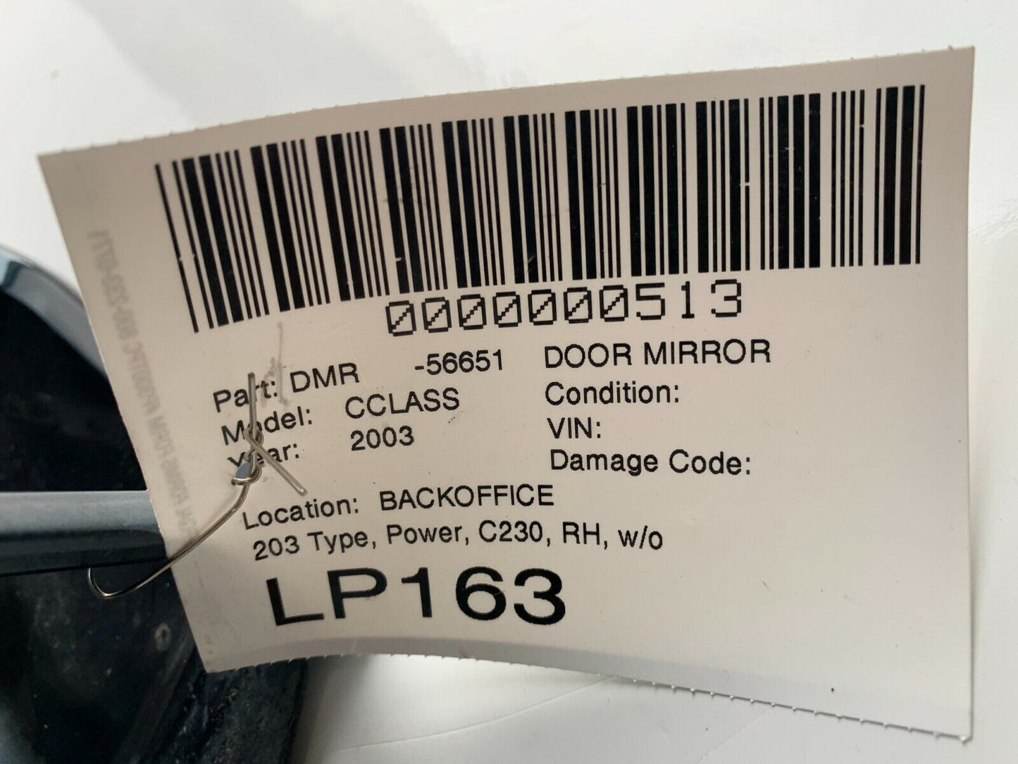 2003 Mercedes W203 C230 Side View Power Mirror Right W/ Turn Signal W/O LENS RH