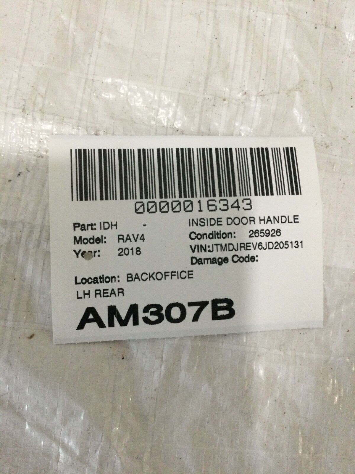 2018 Toyota RAV4 Hybrid Rear Left driver Side Inside Door Handle OEM
