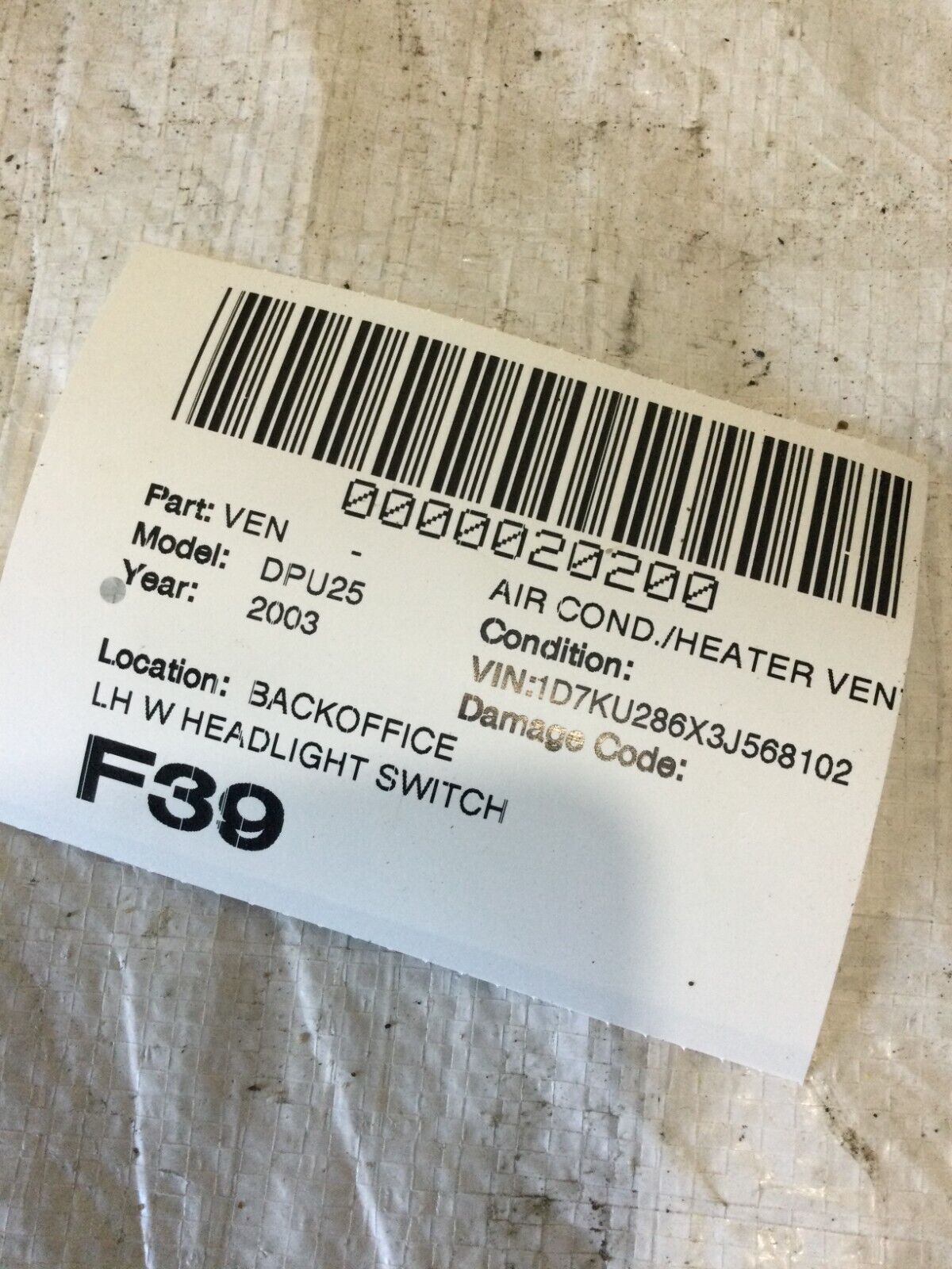 2003-2005 Dodge Ram 2500 Left Driver Dash Air Vent Headlight Switch OEM