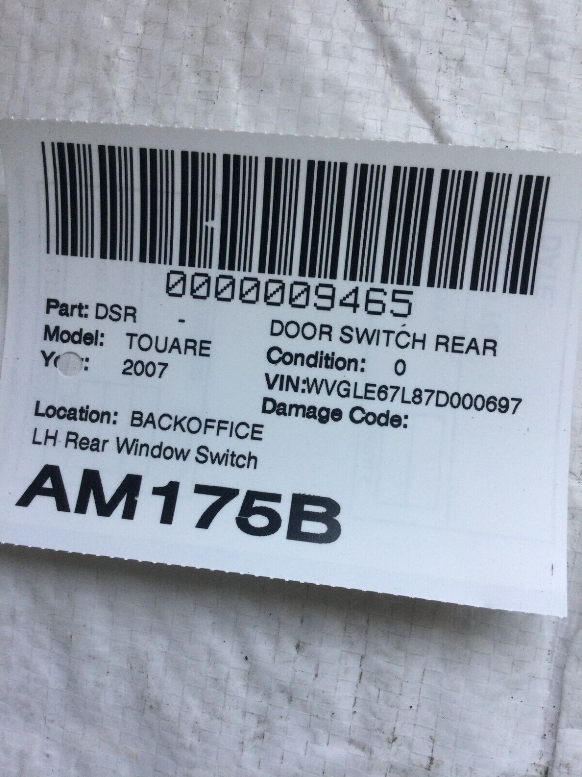2007 Volkswagen Touareg  Rear Left Side Power Window Switch Button 7L6959851D