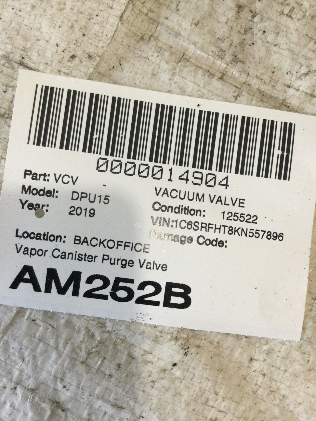 2019 Ram 1500 Vapor Canister Purge Valve 04627694AA OEM