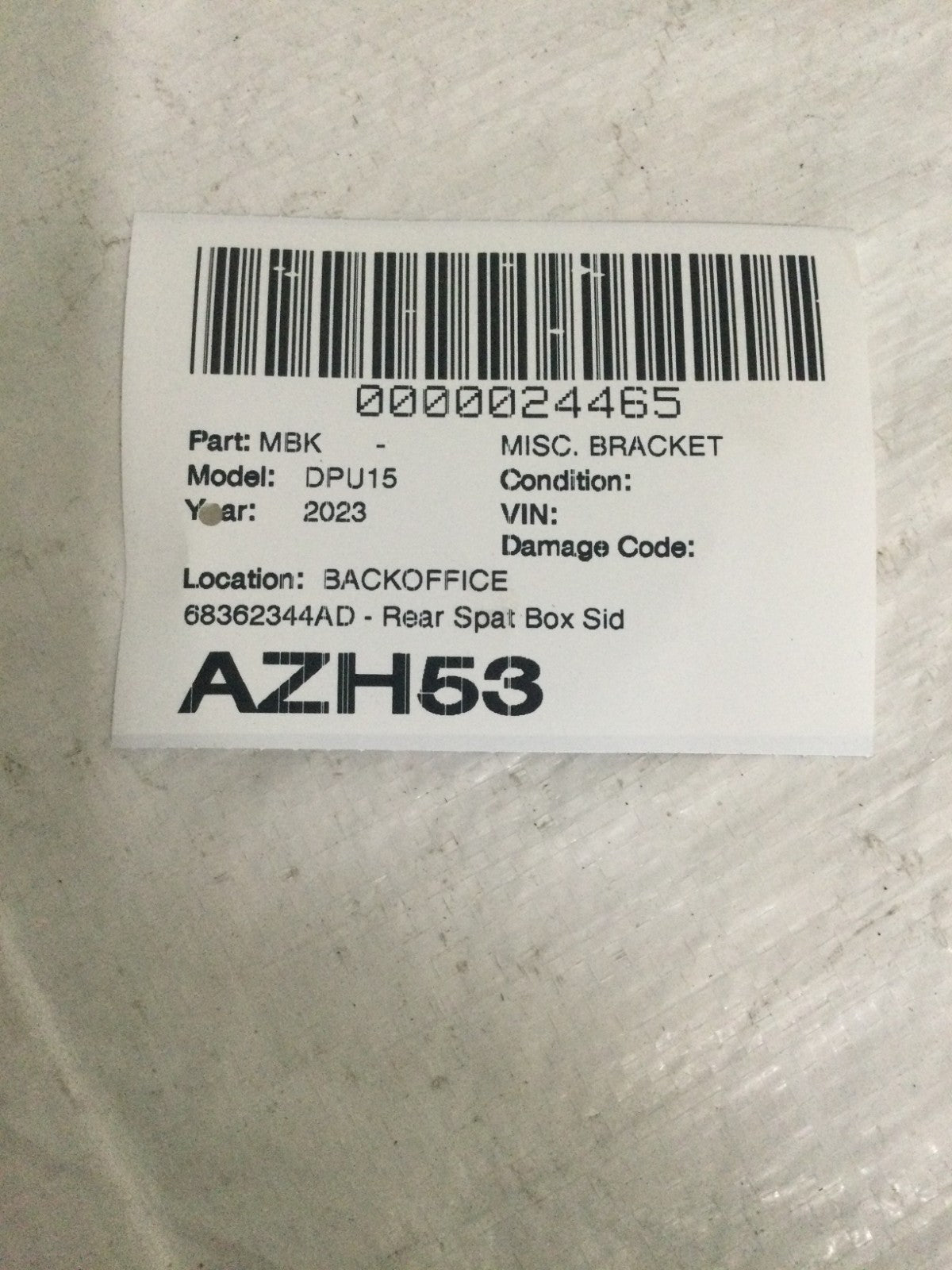 2019-2024 Dodge Ram 1500 Right Rear Spat OEM 68362344AD