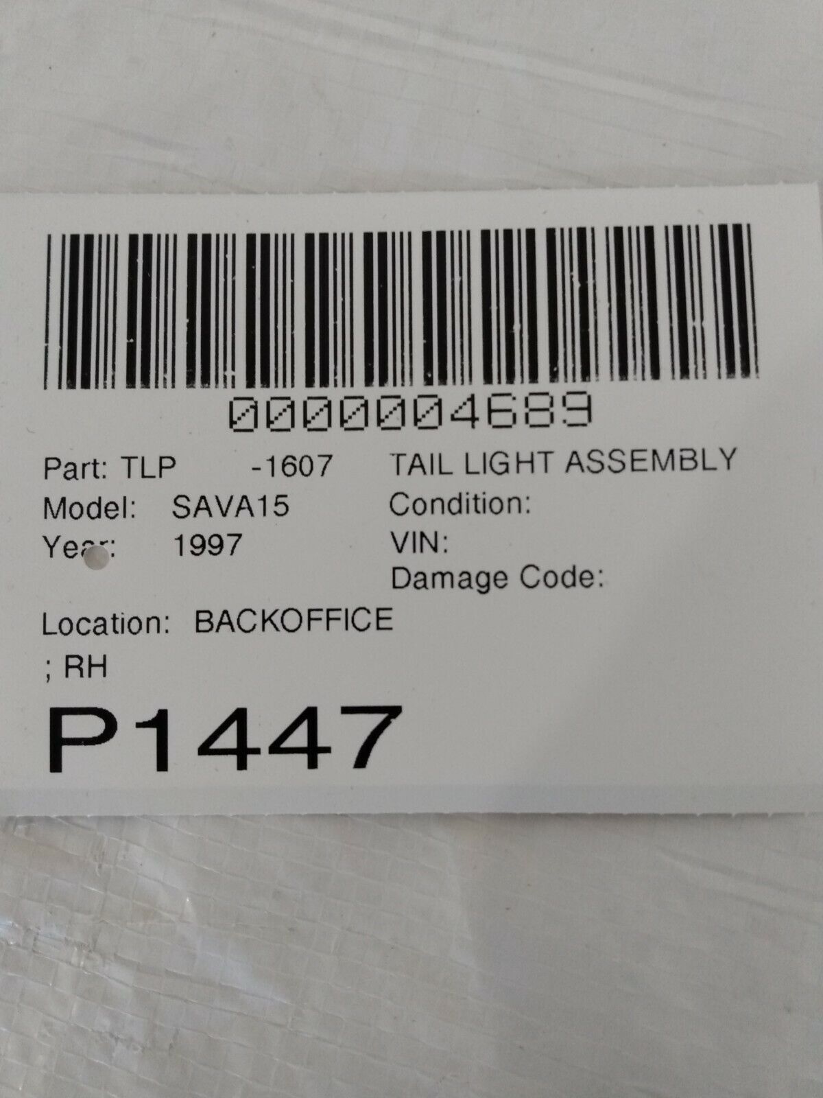 1999-1999 GMC Savana 1500 Tail Light Rear Right Passenger Side OEM RH