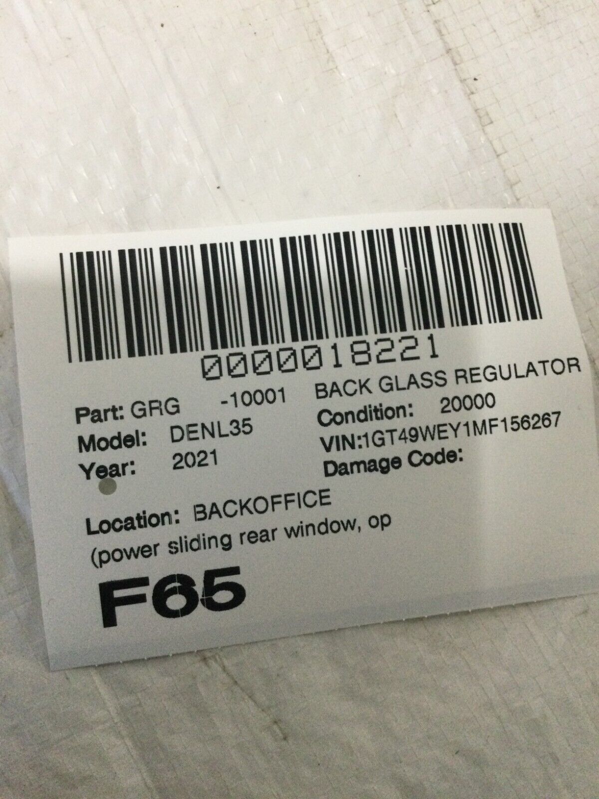 2021 GMC Sierra 3500HD Rear Back Slider Glass Motor OEM 513293AA