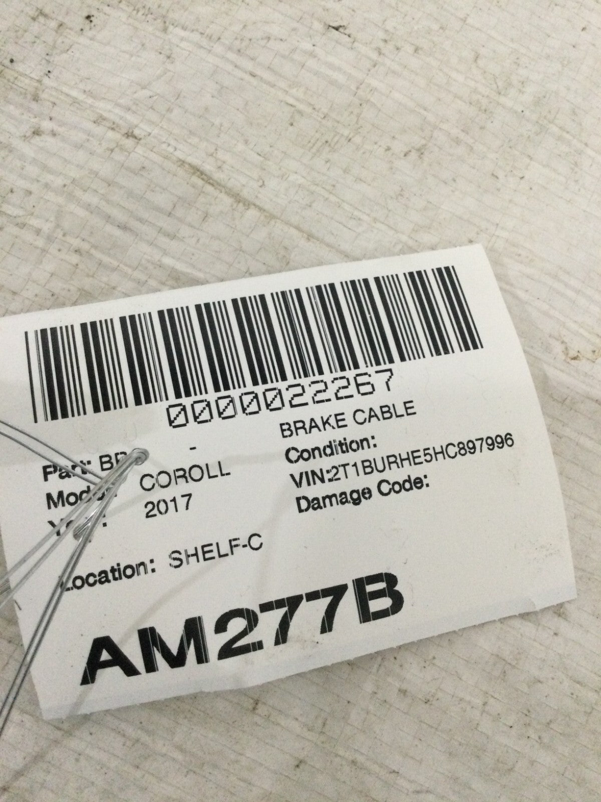 2017 Toyota Corolla Parking Brake Emergency Handle OEM