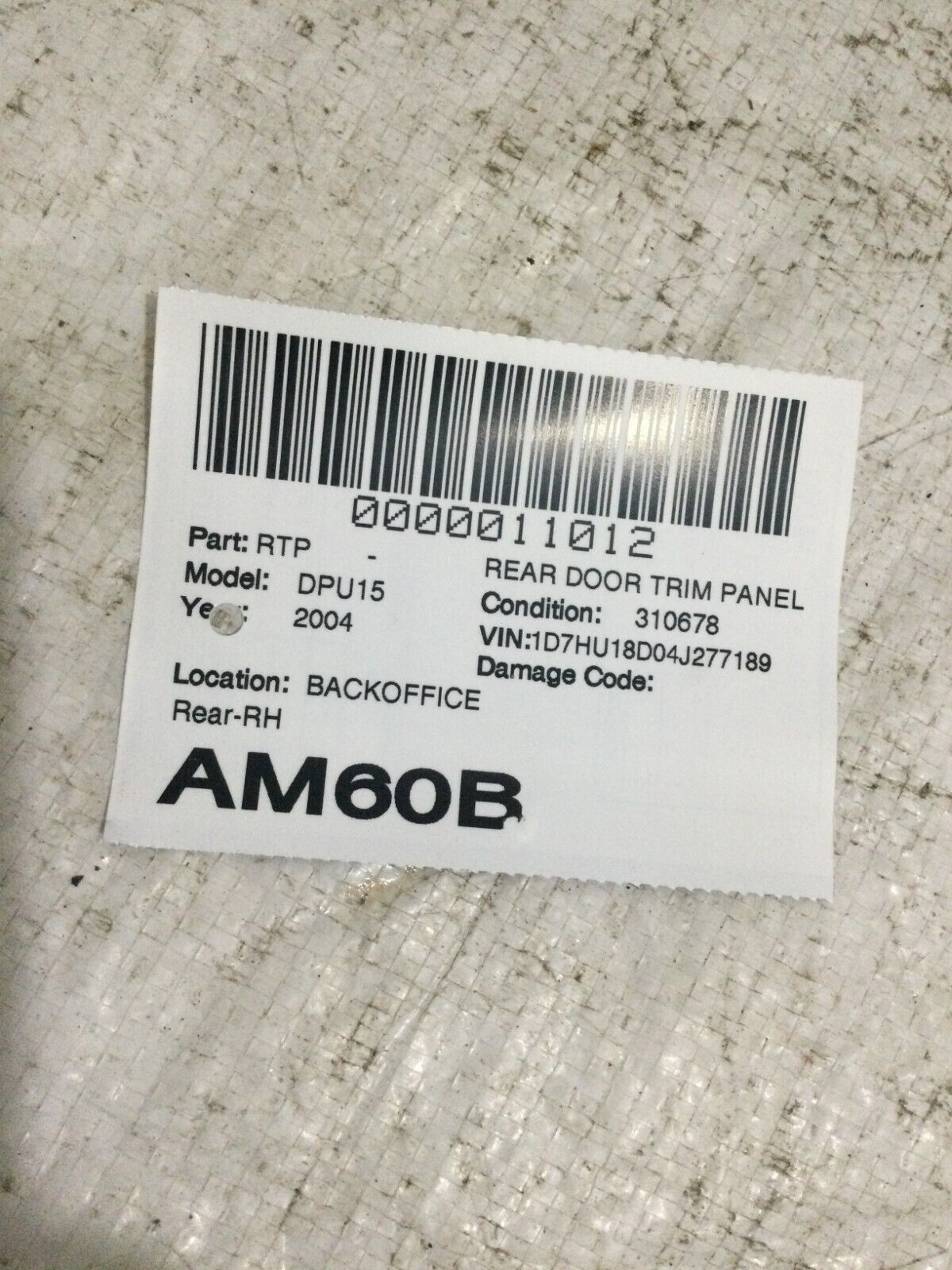 2002-2005 Dodge Ram 1500 Crew Cab Rear Right Passenger Door Trim Panel OEM