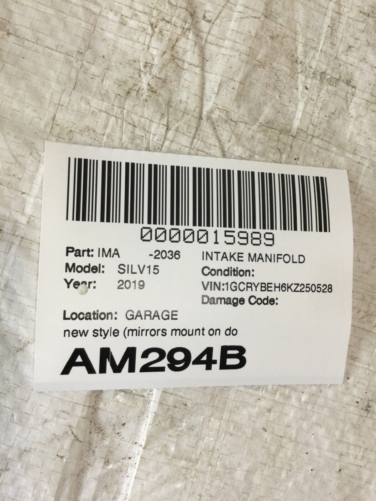 2019 Chevrolet Silverado 1500 Intake Manifold Assembly OEM 12684938