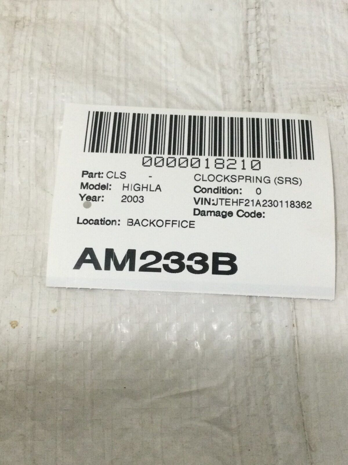 2003 Toyota Highlander Clock Spring OEM