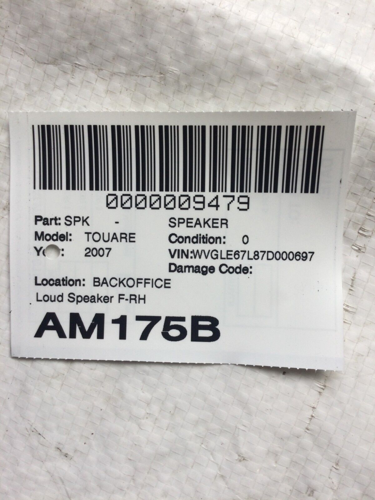 2007 Volkswagen Touareg Front Right Tweeter Speaker 7L6837986 OEM