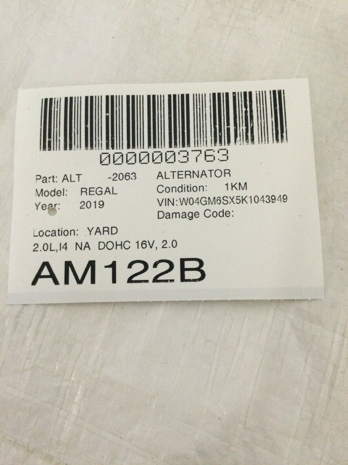 2018-2019 Buick Regal Preferred II Alternator Motor 13592811 OEM 2.0L