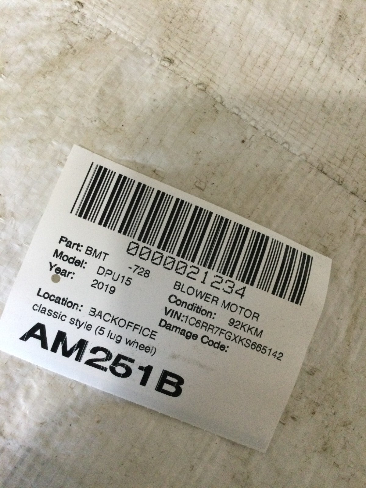 2019 Dodge Ram 1500 A/C Heater Blower Motor OEM