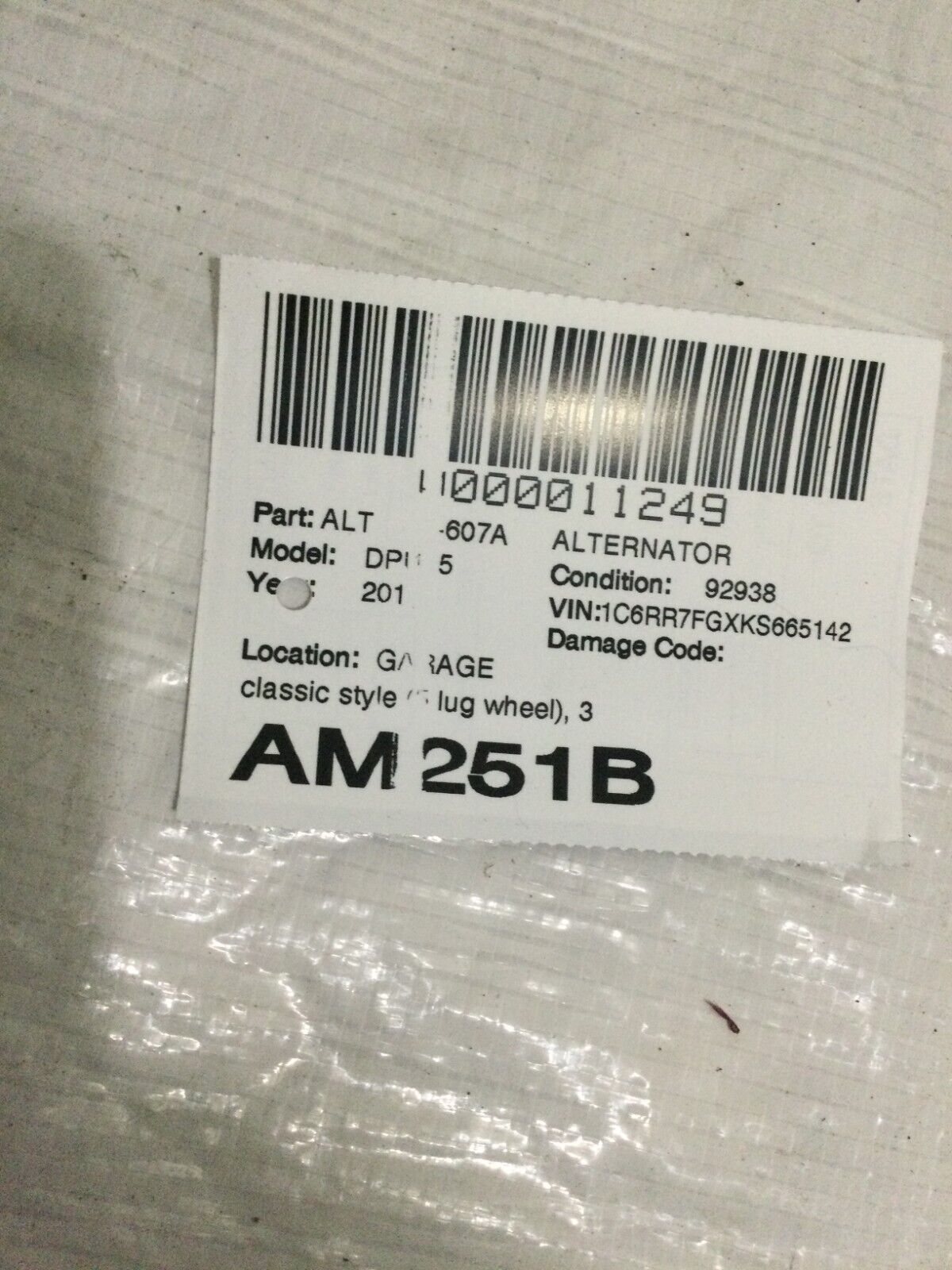 2019 Ram 1500 Pickup Alternator Motor 3.6L OEM 04801779AI