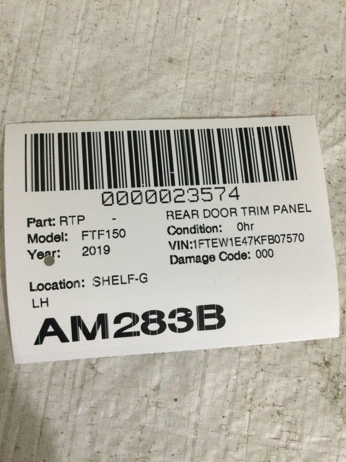 2019 Ford F-150 Rear Left Door Trim Panel OEM JL3B-1627407-ME3ZHE