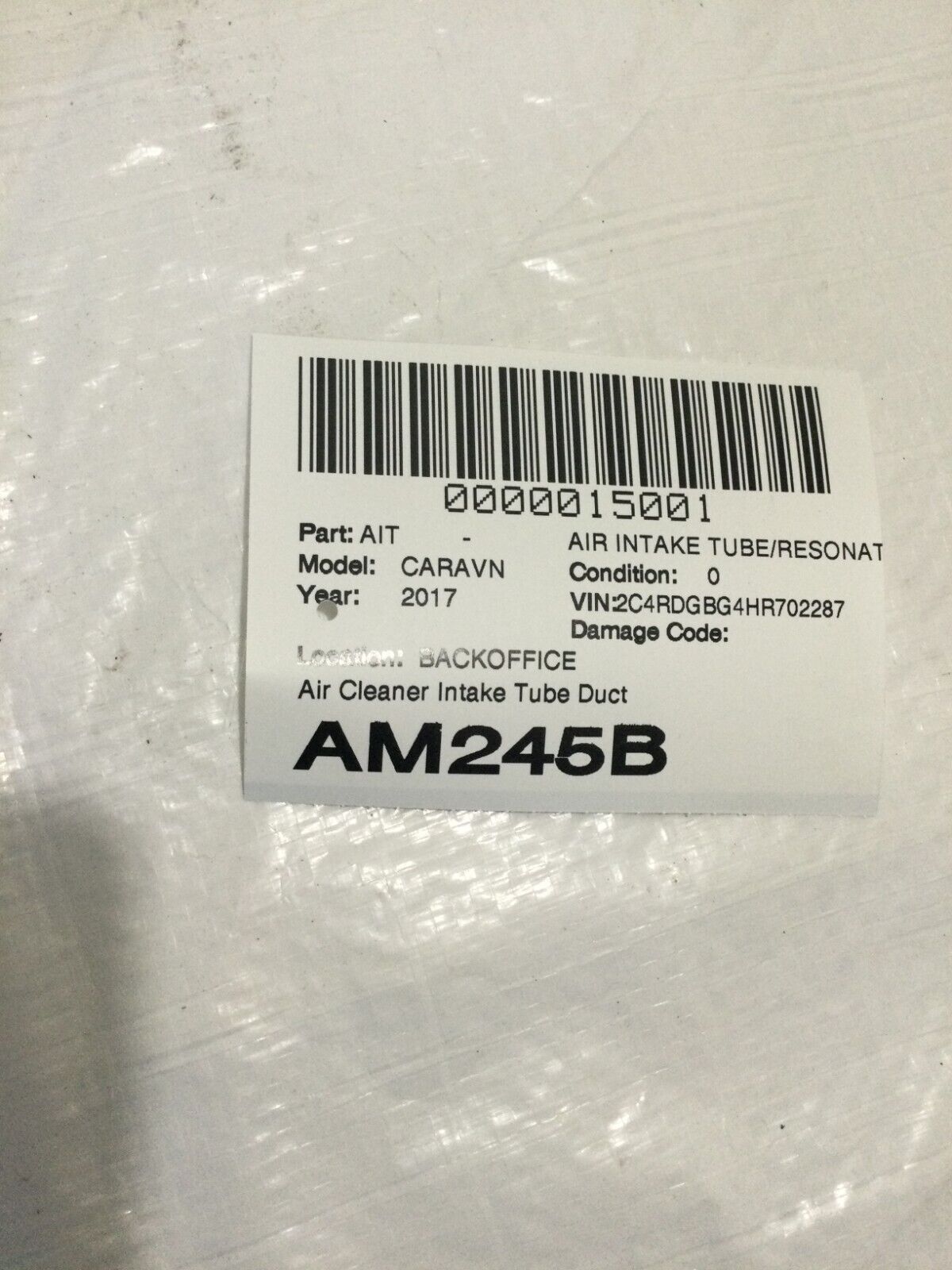 2017 Dodge Grand Caravan Air Cleaner Intake Tube 04861732AC OEM