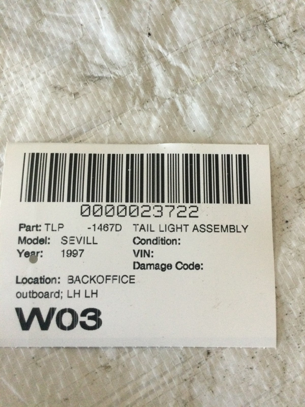 1997 Cadillac Seville Left Driver Side Outer Tail Light 16513925