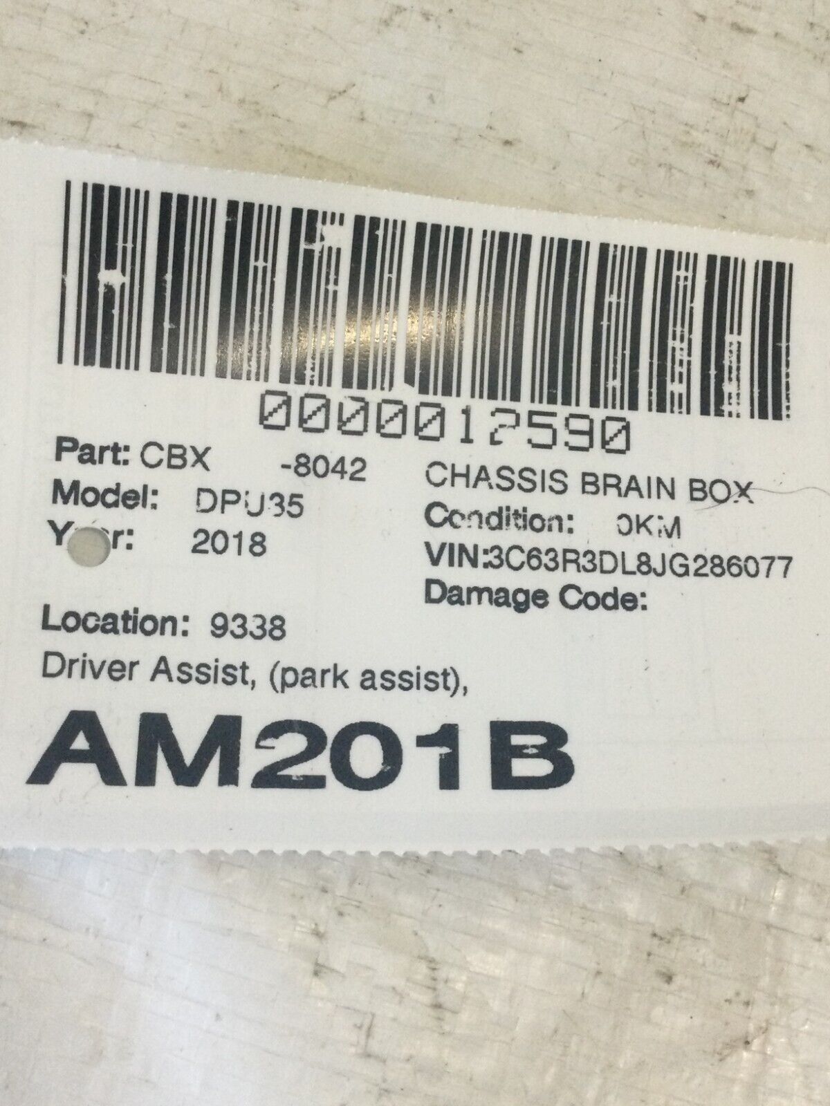 2018 Dodge Ram 2500 Driver Park Assist Module 6.7L 68204477AE OEM