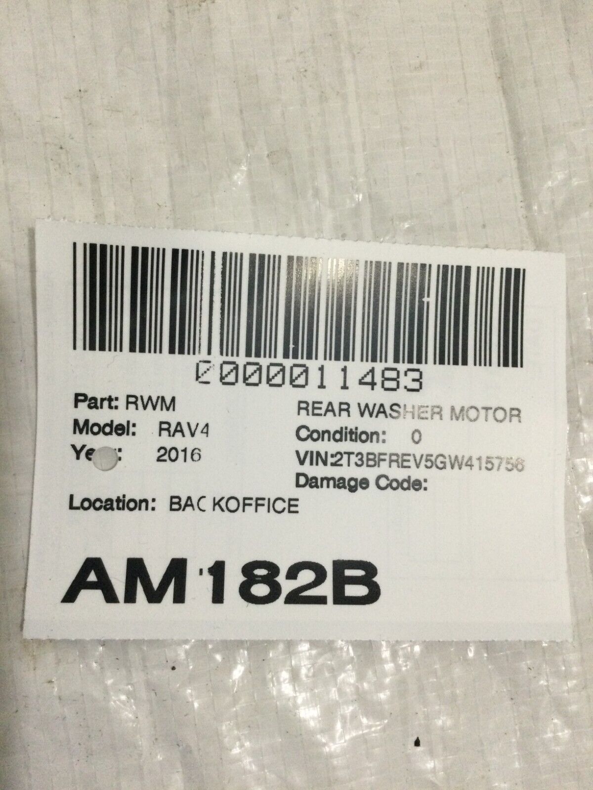 2016-2018 Toyota Rav4 Rear Wiper Liftgate Motor OEM 85130-0R030