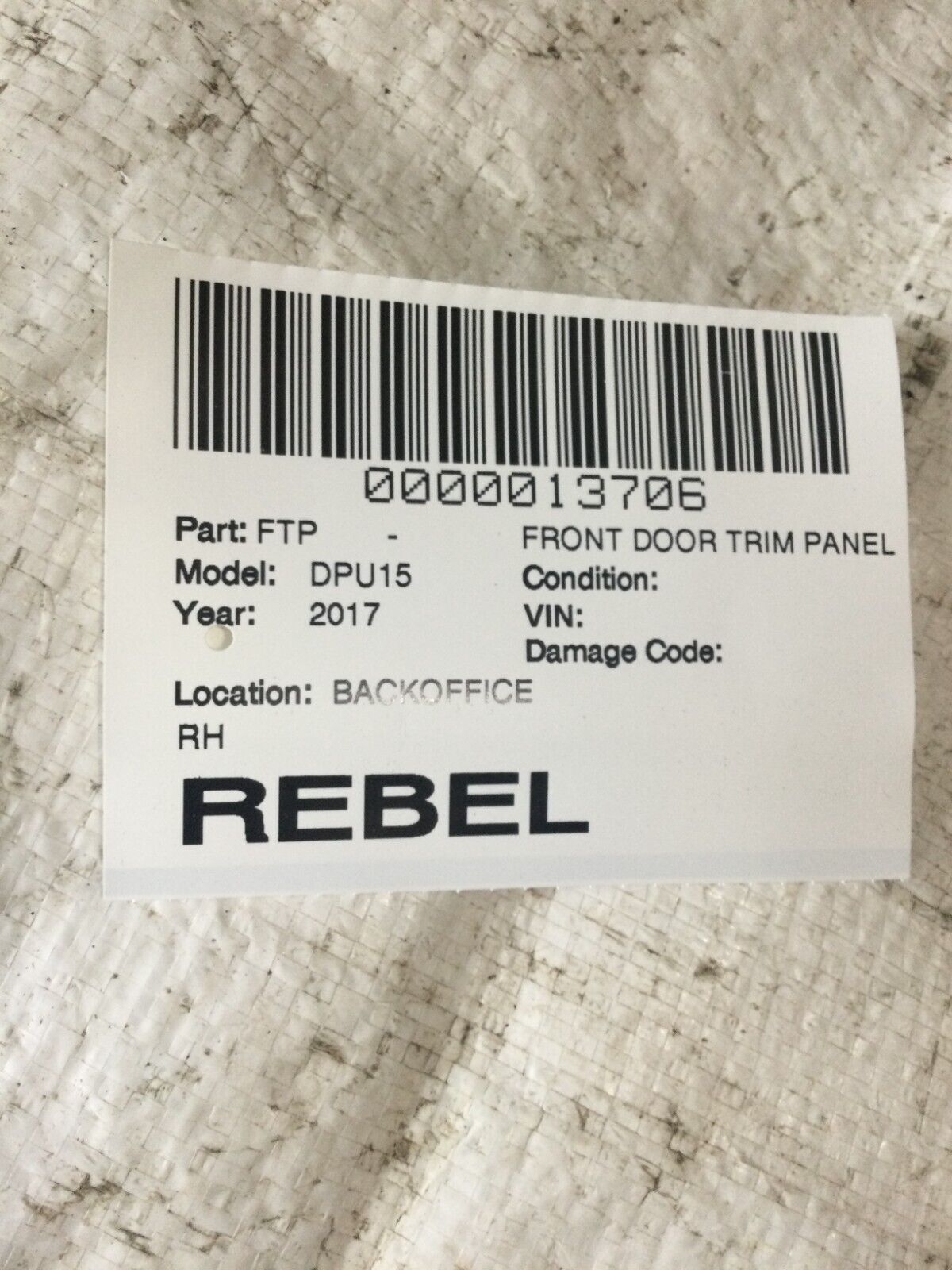 2017 Dodge Ram 1500 Rebel Crew Cab Front Right Passenger Door Trim Panel OEM