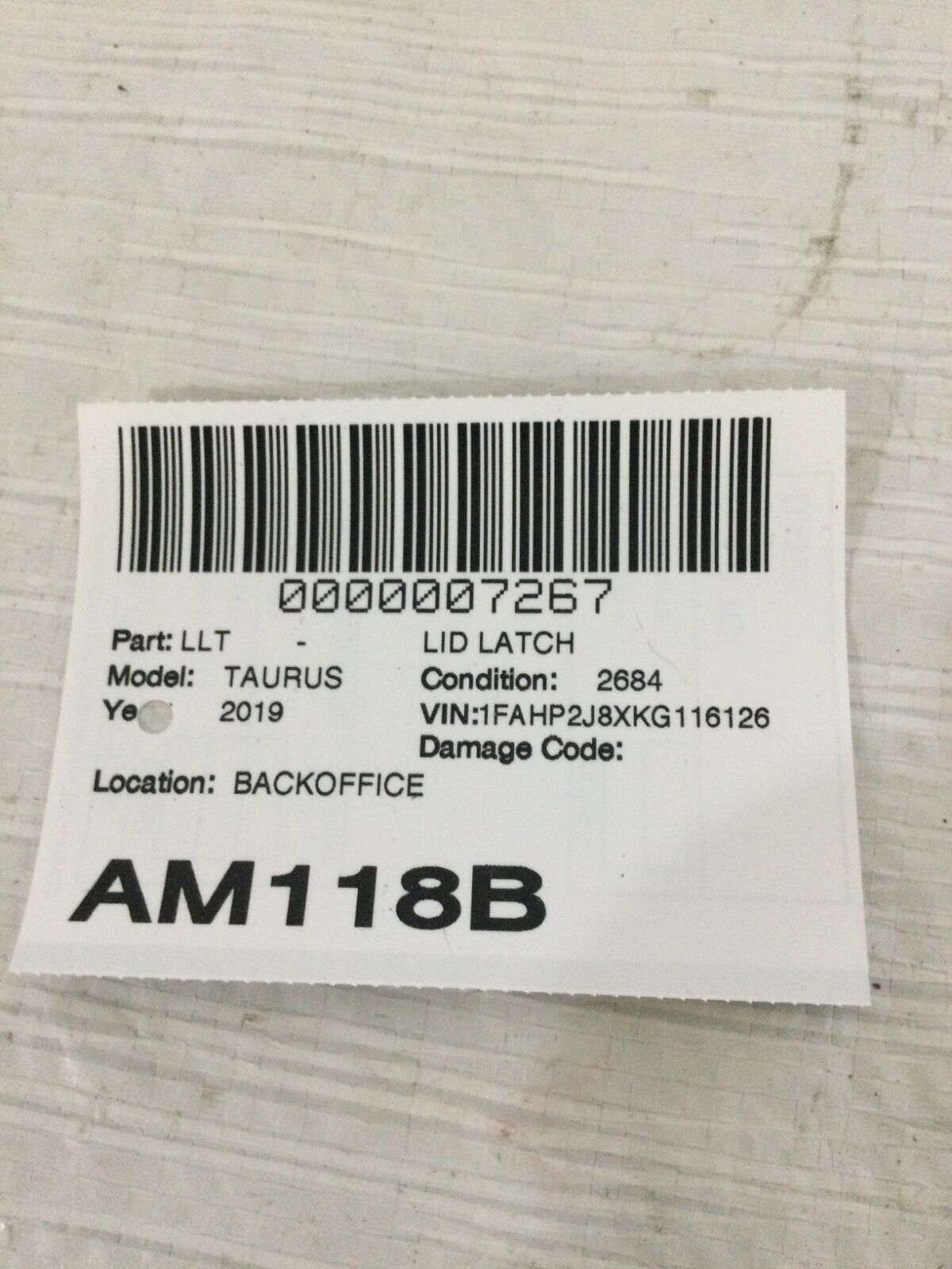 2019 Ford Taurus Lid Lock Latch Striker Release OEM