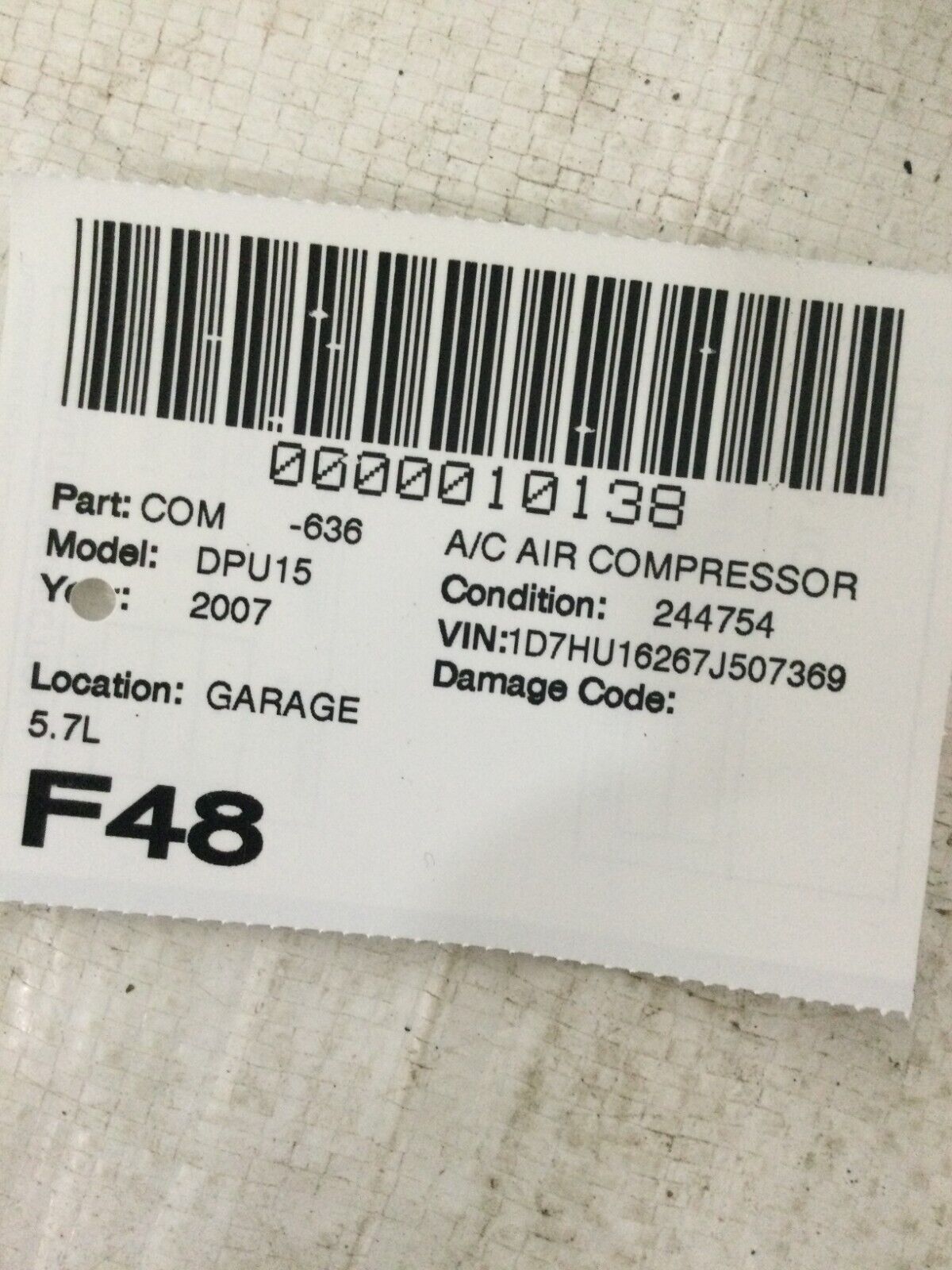 2007 Dodge Ram 1500 5.7L  A/C Compressor OEM 55056336AB