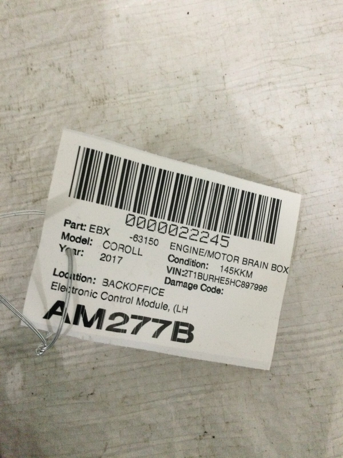 2017 Toyota Corolla 1.8L Computer Engine Control ECU ECM EBX Module 89661-0ZR00