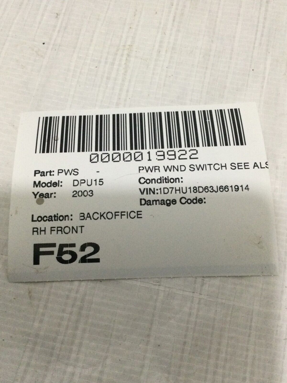 2003 Dodge Ram 1500 Front Right Window Switch OEM