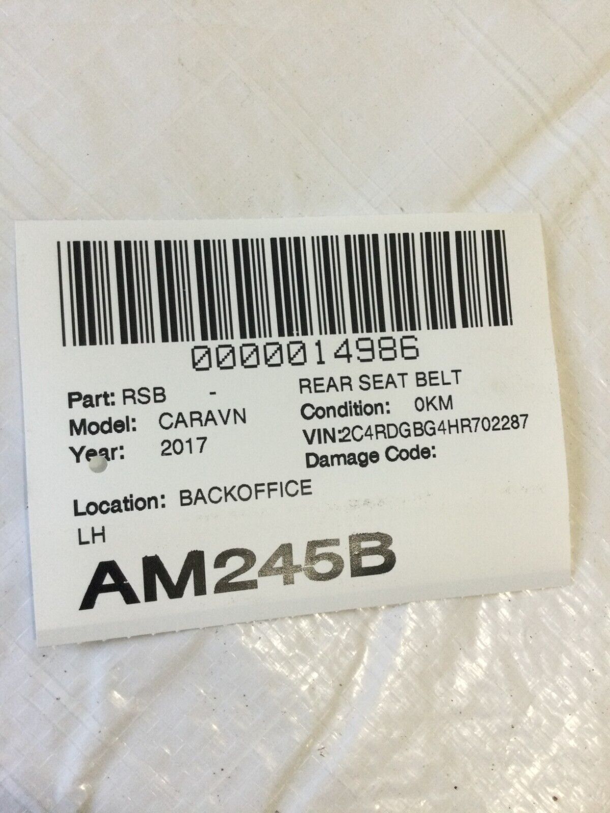 2017 Dodge Grand Caravan  Left Side Rear Seat Belt 042172R OEM
