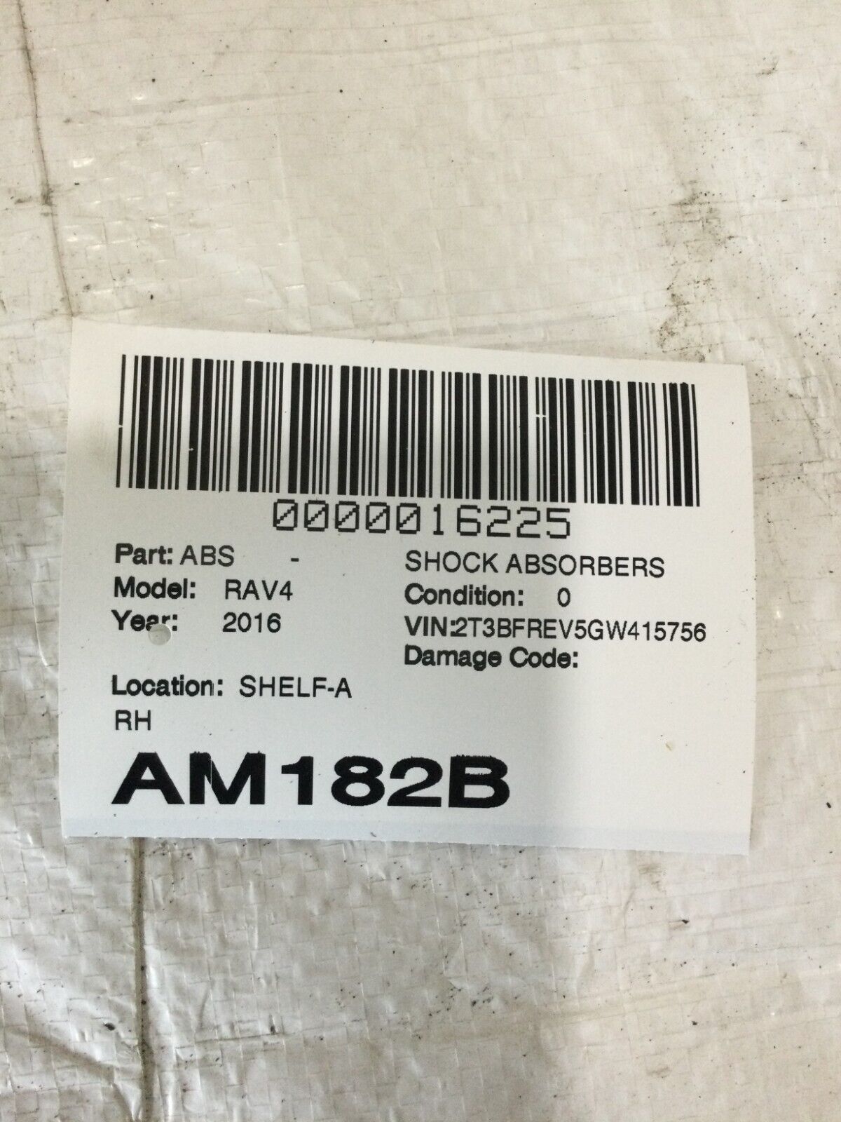 2016-2018 Toyota Rav4 Rear Right Passenger Side Shock Absorber OEM