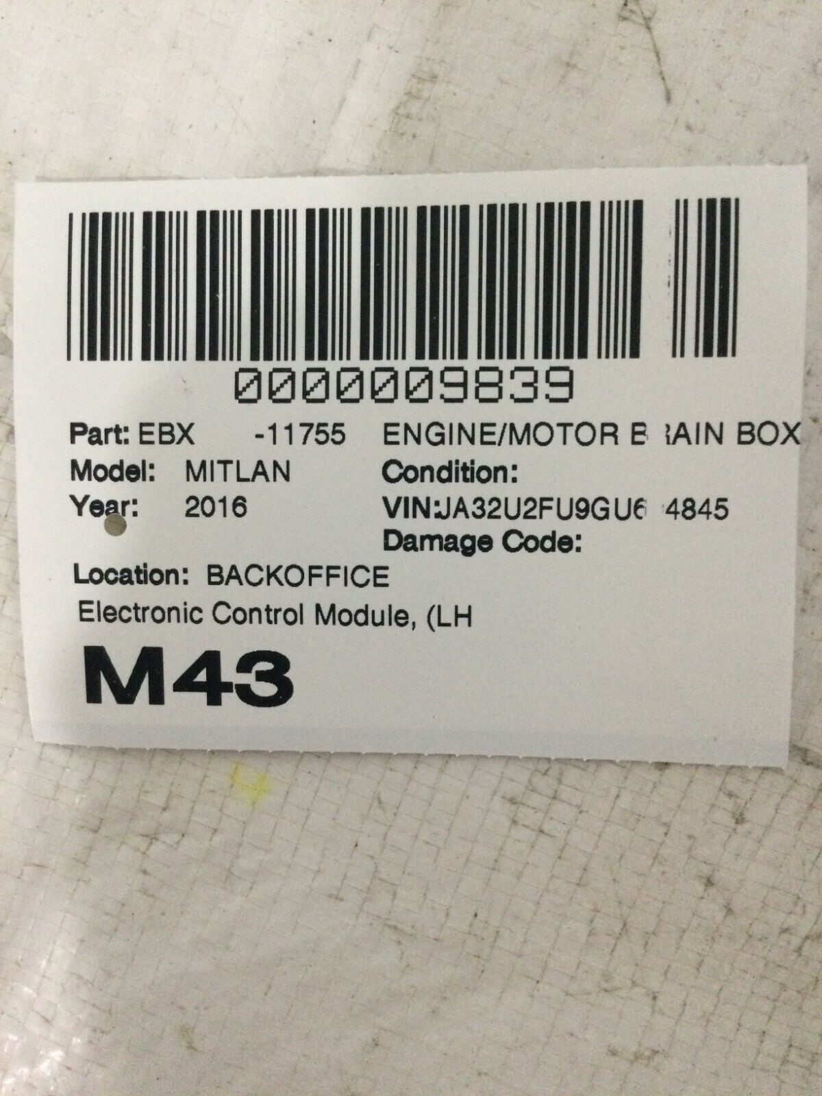 2016-2017 Mitsubishi Lancer  Computer Brain Engine Control ECU ECM 1860C687