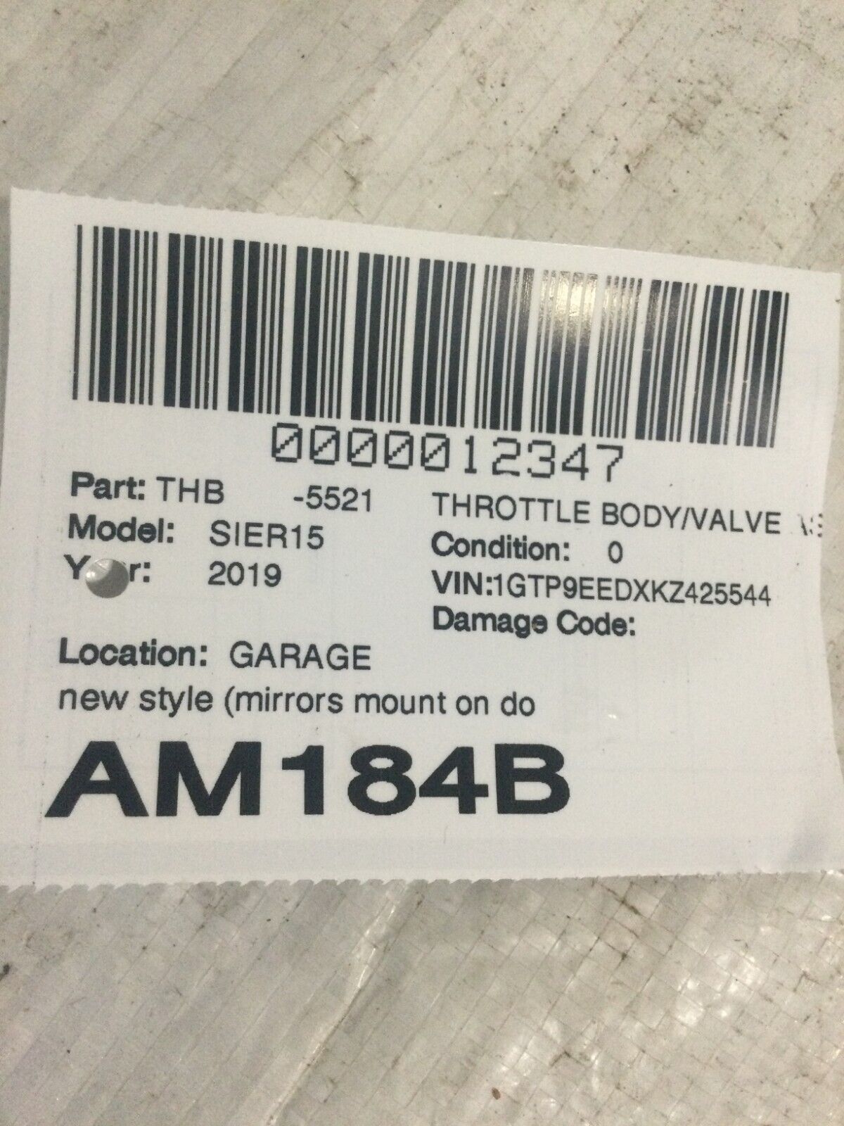 2019 GMC Sierra 1500 Throttle Body Valve Assembly OEM 12678224