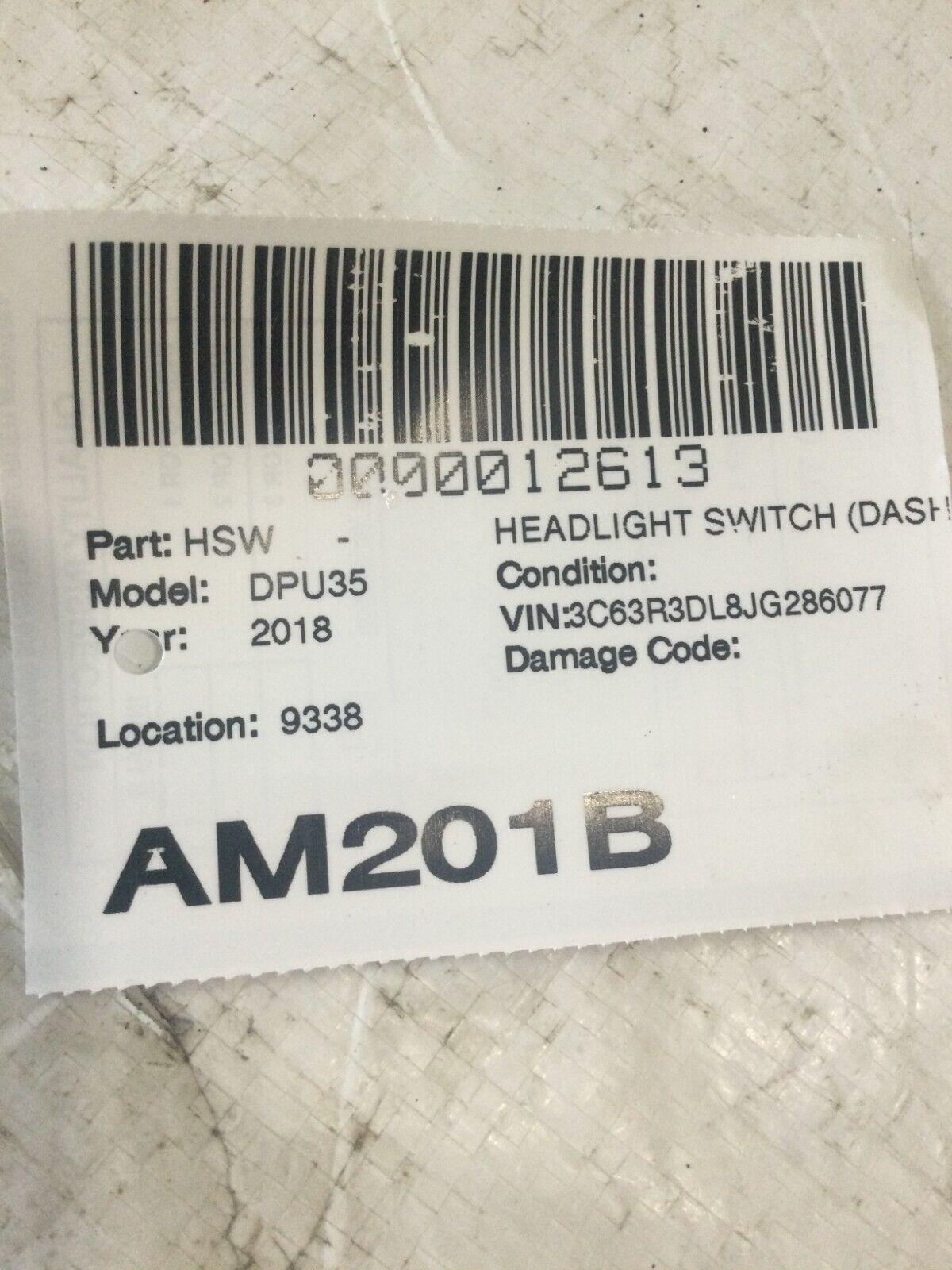 2018 Dodge Ram 3500 Headlight Switch 68189154AA OEM