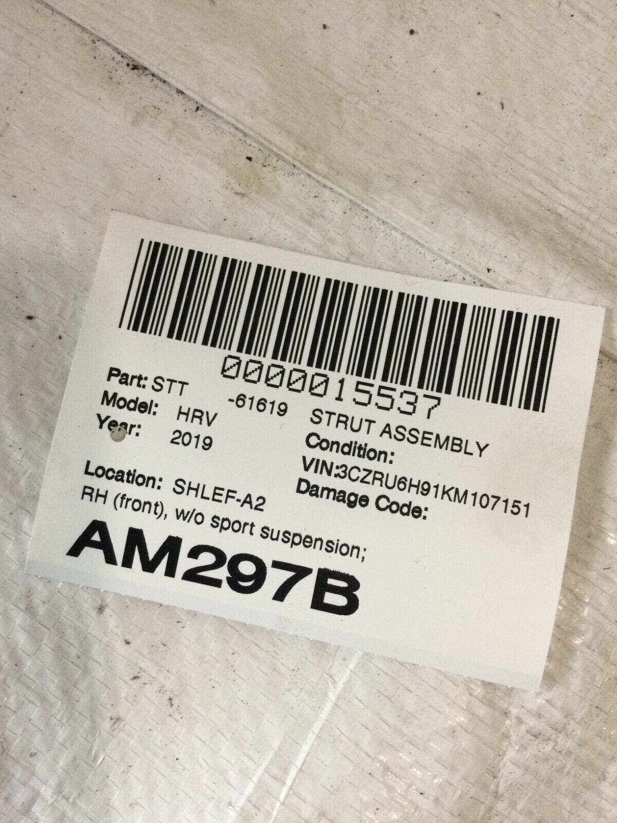 2019 Honda HR-V Passenger Right Front Strut  Assembly 51610-T7X-A530M1 OEM