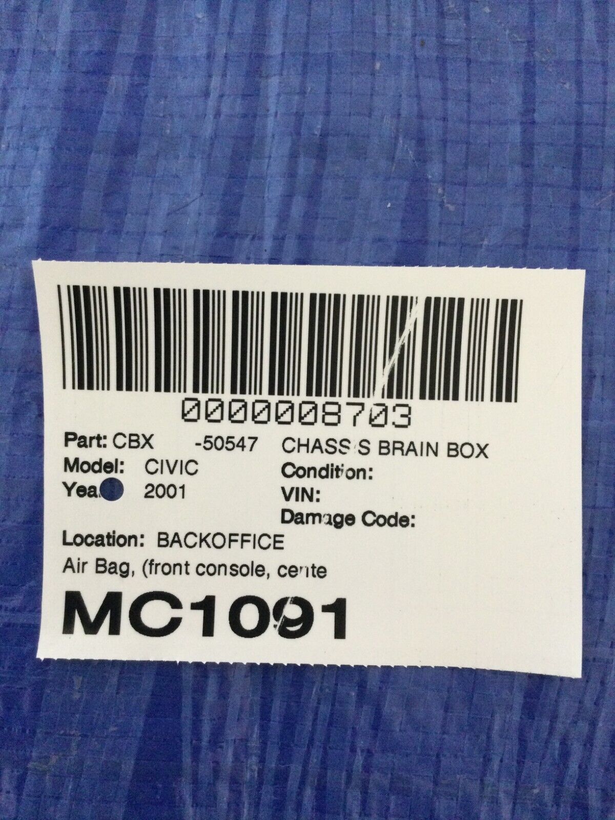 2001-2003 Honda Civic SRS Control Module 77960-S5A-A811-M1  OEM