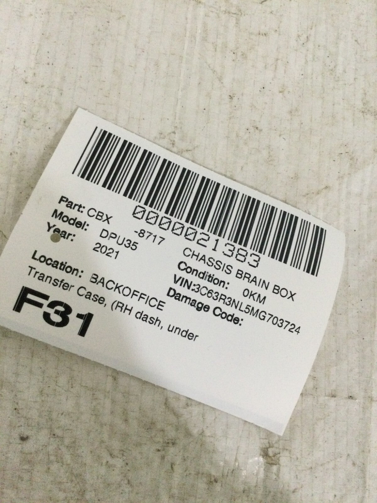 2021 Dodge RAM 3500 Transfer Case Control Module 68250127AC OEM