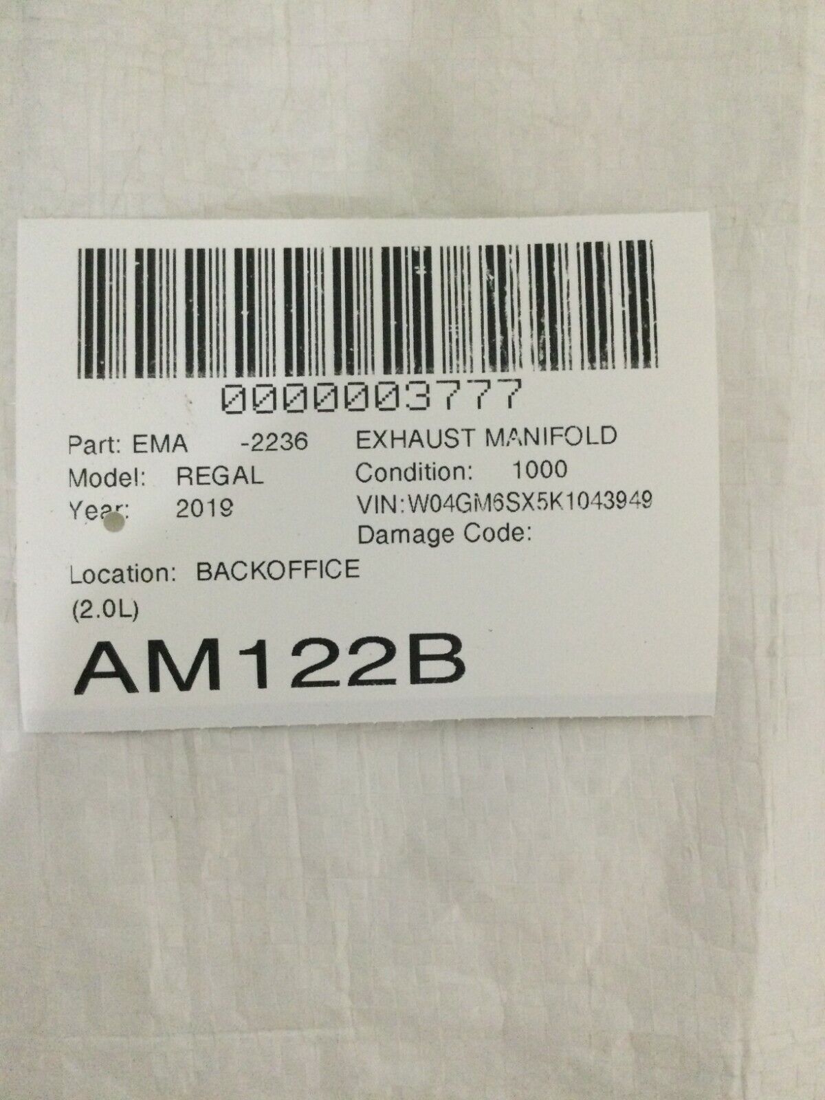 2019 Buick Regal Preferred II Exhaust Manifold Assembly OEM 2.0L