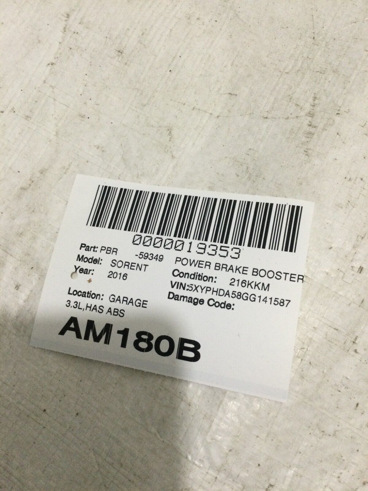 2016-2020 Kia Sorento Power Brake Booster W/ Reservoir 58500-C6800 OEM