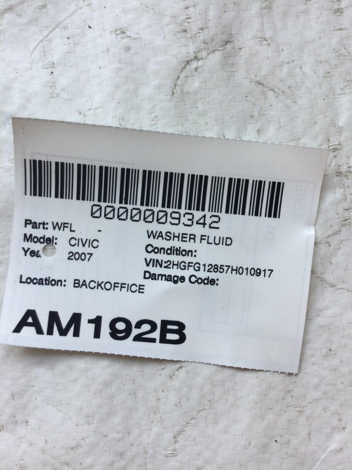 2007 Honda Civic Fluid Washer Reservoir OEM