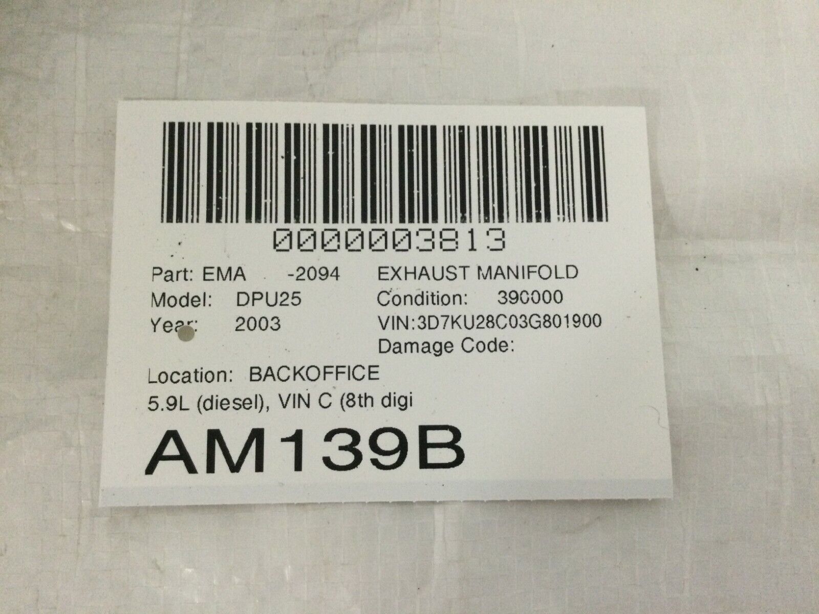 2003-2004 Dodge Ram 2500 5.9L Turbo Diesel Exhaust Manifold OEM