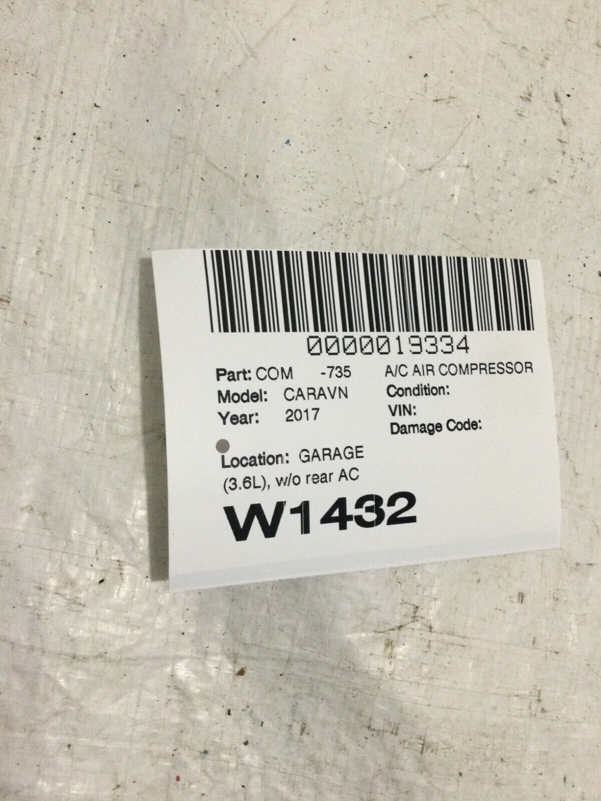 2017 Dodge Grand Carvan Air Compressor OEM