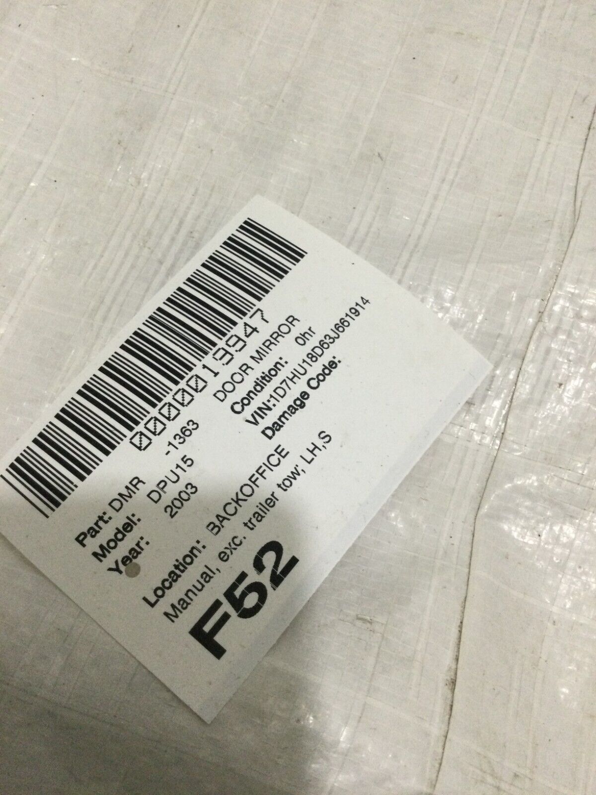 2002-2005 Dodge Ram 1500 Passenger Left Side View Door Mirror OEM