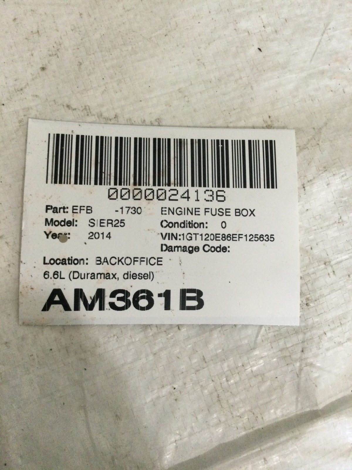 2014 GMC Sierra 2500 6.6L Junction Block OEM 22798216