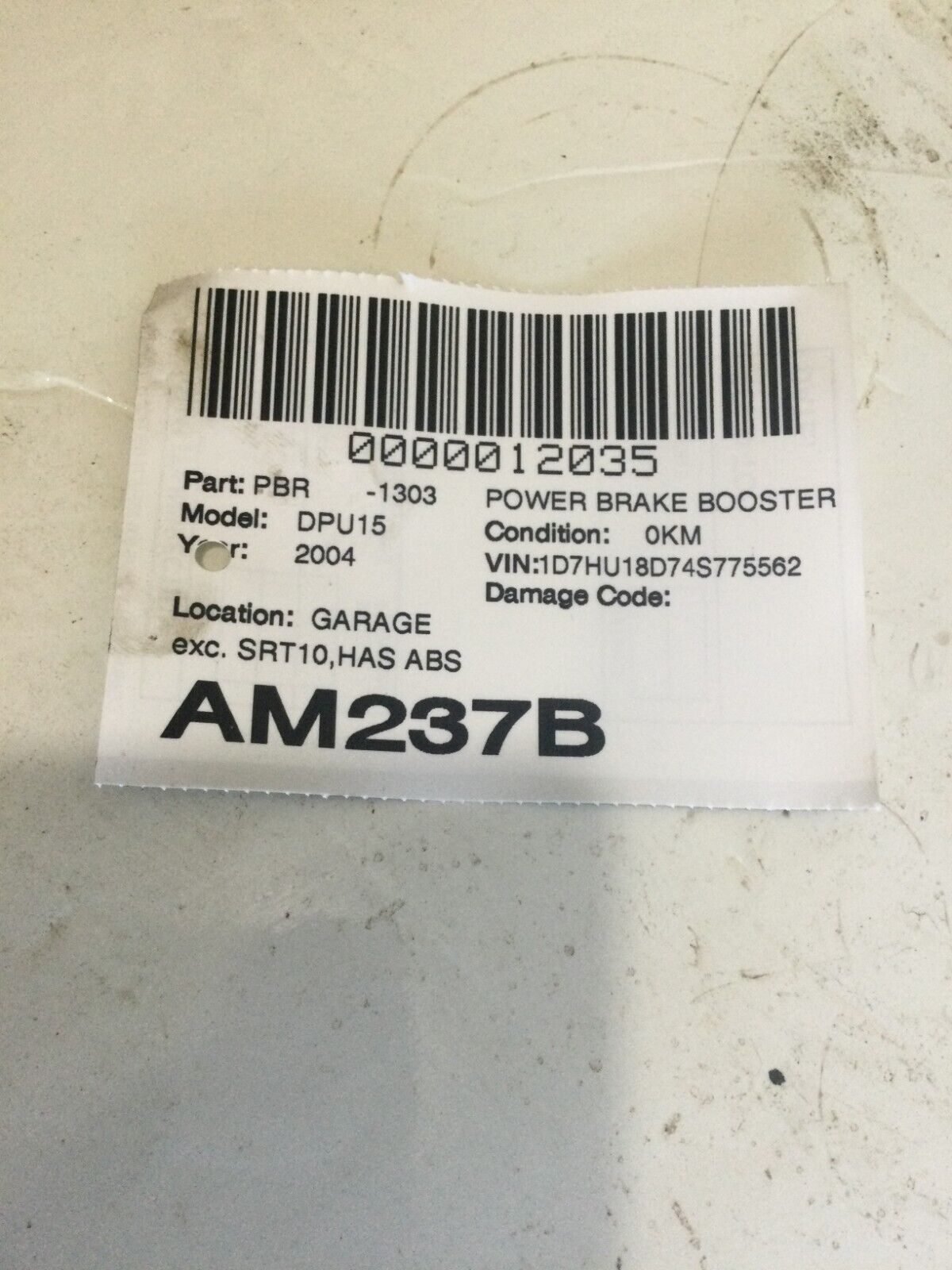 2004 Dodge Ram 1500 Power Brake Booster W/ Reservoir OEM