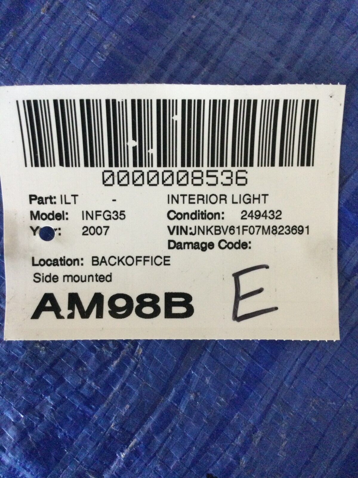 2007 2008 Infiniti G35 Side Interior Light Mounted OEM