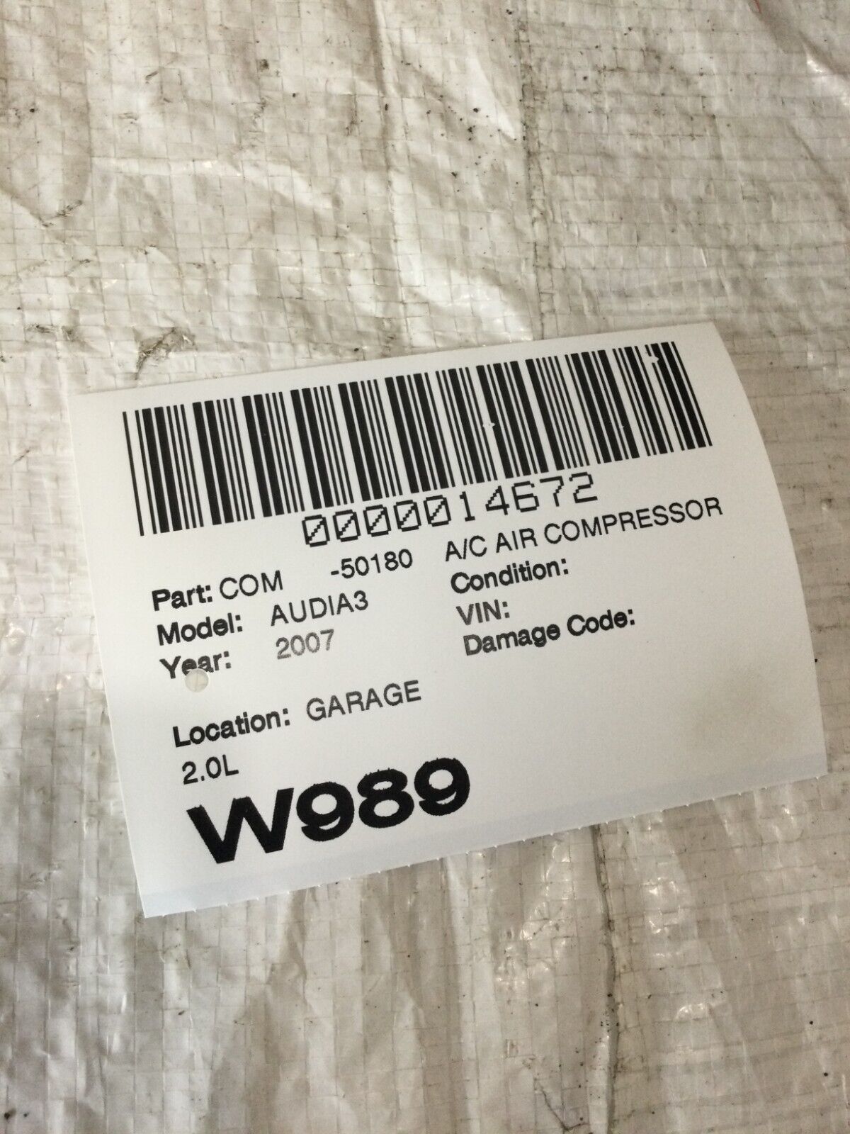 2007 Audi A3 A/C Compressor OEM 2.0L
