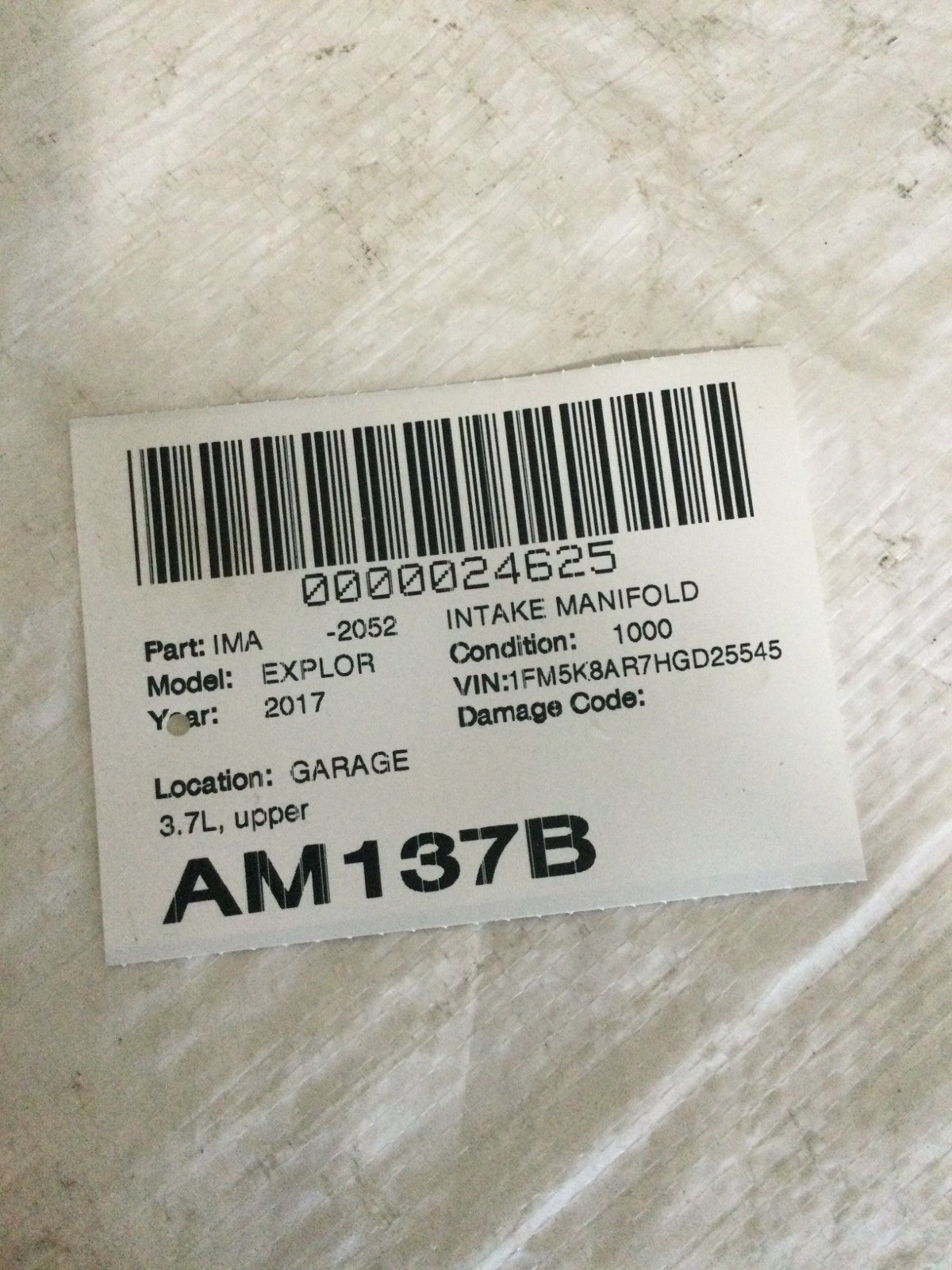 2017 Ford Explorer 3.7L Upper Intake Manifold OEM MARKED SCRATCHES